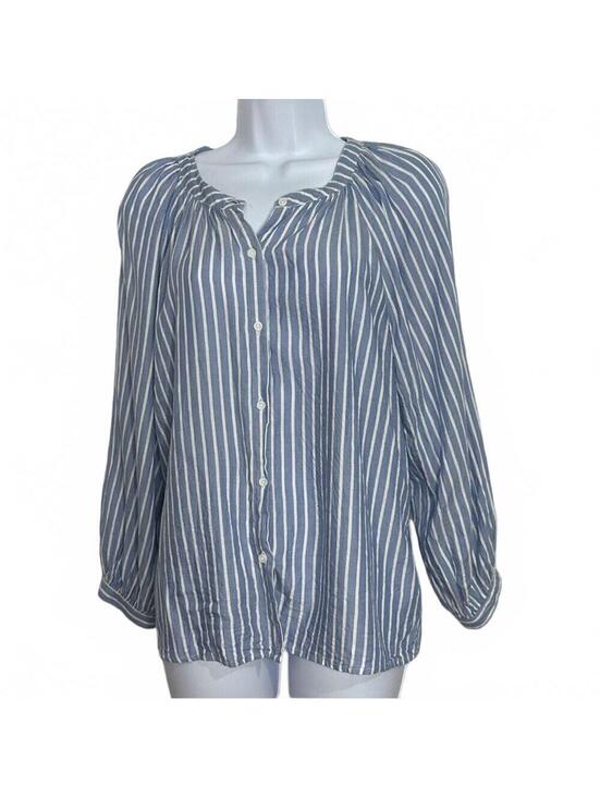 beachlunchlounge Tops - BeachLunchLounge Women's Blue Striped Button Down Blouse, Size Small
